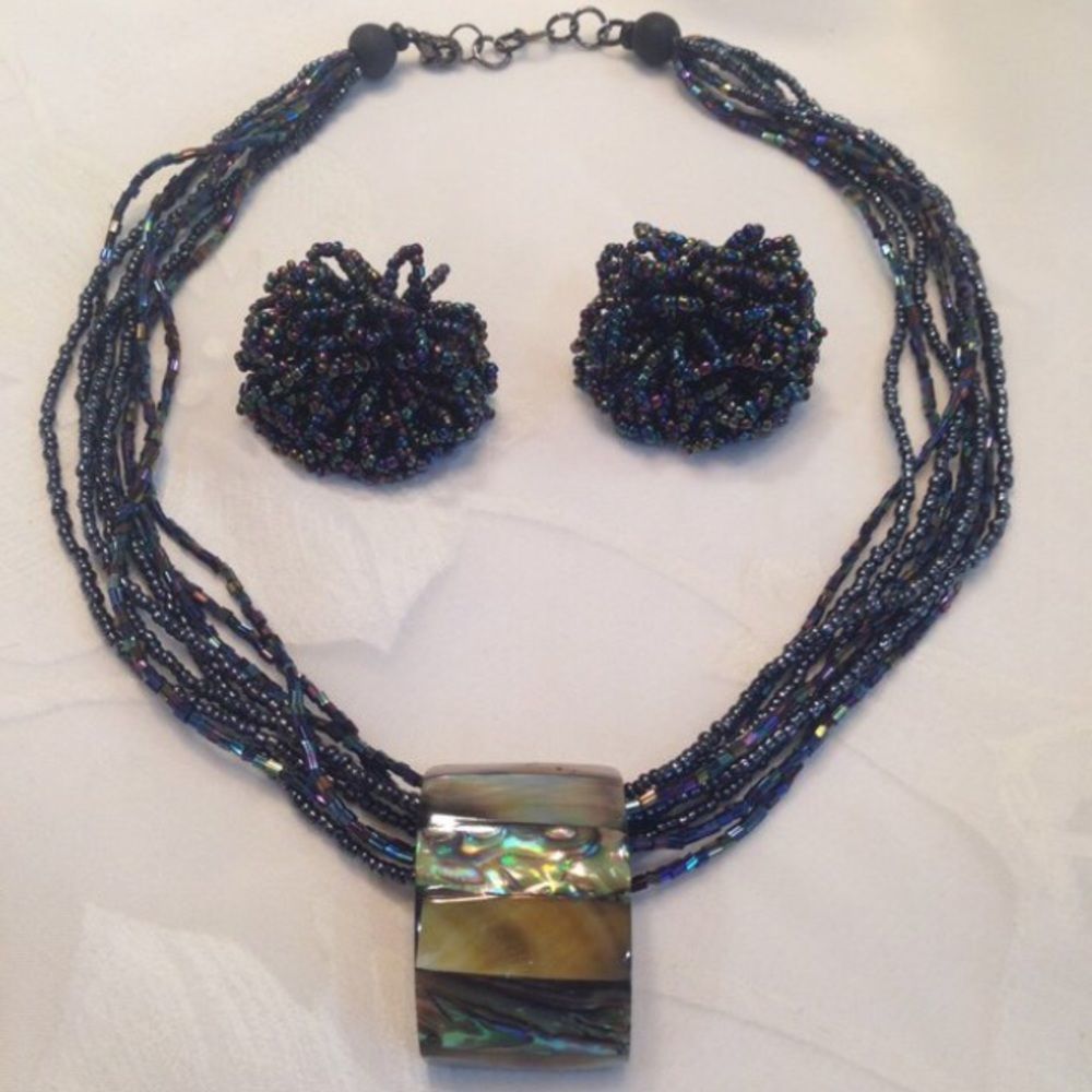 Vintage Seed Bead And Mother Of Pearl Demi Parure
